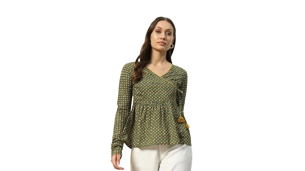 FIORRA Women's Green Cotton Top 