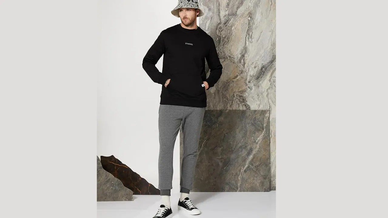 Amazon Brand - Symbol Men Cotton Rich Light Weight Crew Neck Sweatshirt