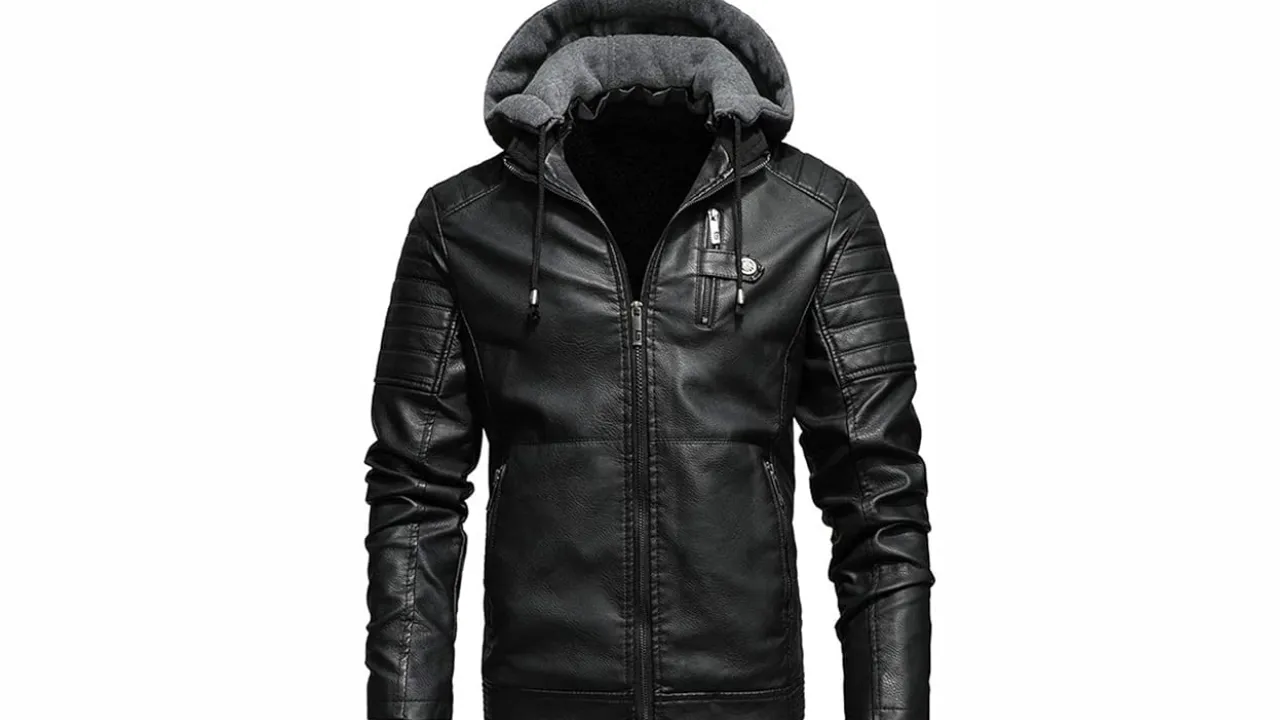 Blaq Ash Men's Faux Leather Hooded Motorcycle Jacket