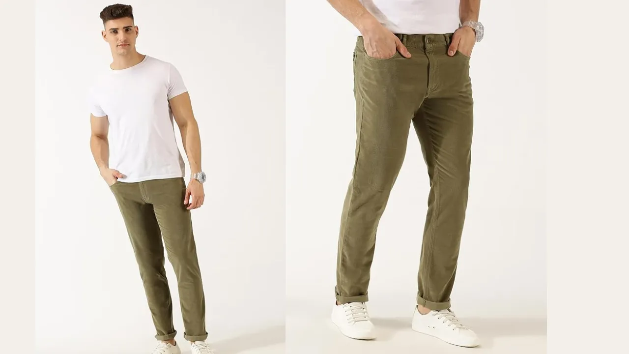 Thomas Scott Men Mid Rise Slim Fit Corduroy Chino Pants