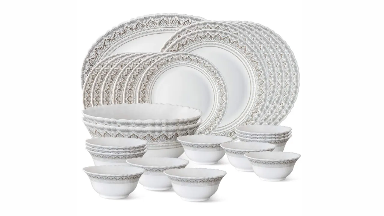 Larah by Borosil Fluted Series Classic Opalware Dinner Set
