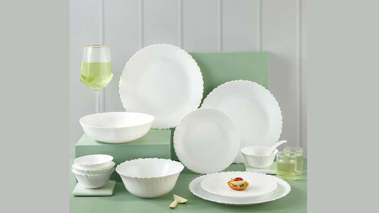 Larah by Borosil Plain White Silk Series Opalware Dinner Set