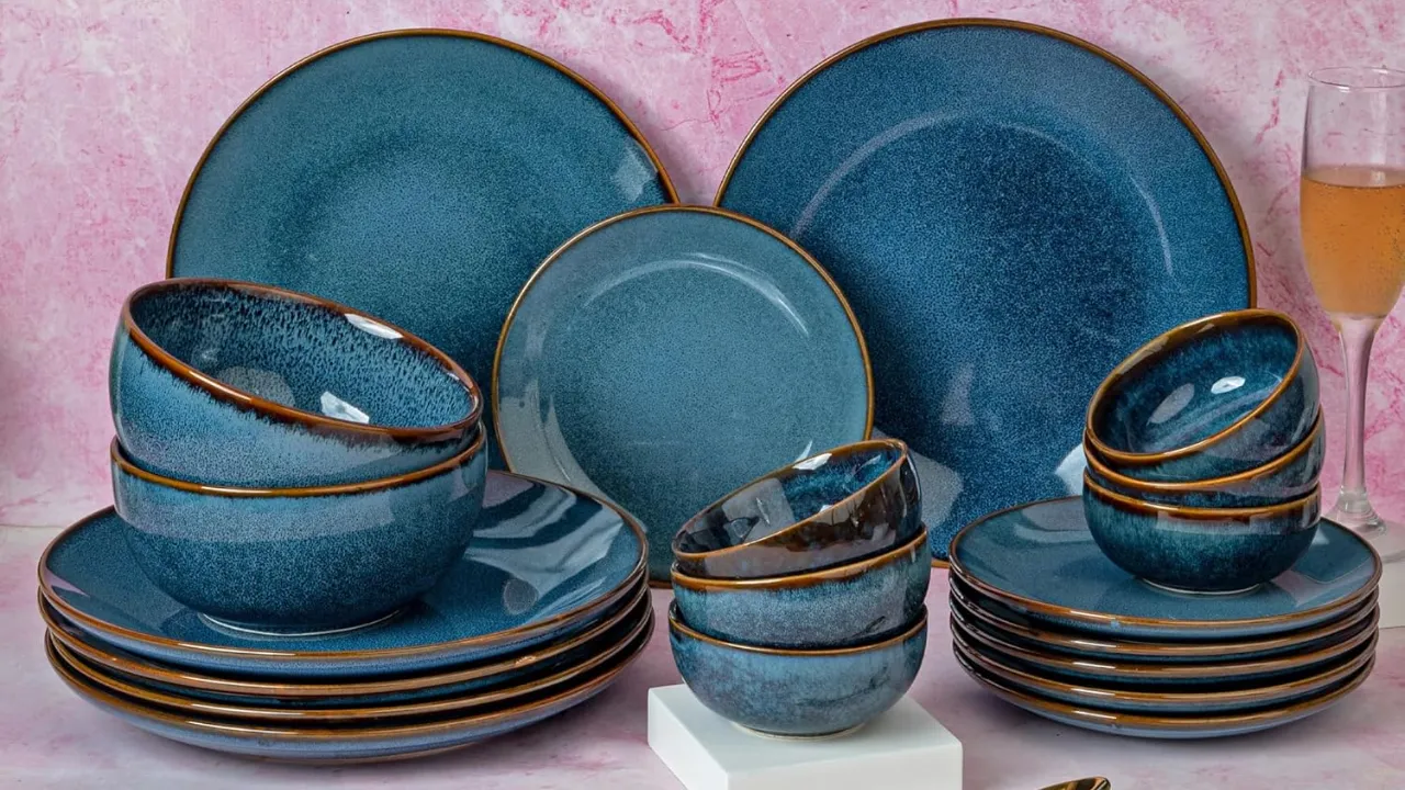 Bodhi House Handcrafted Stoneware Reactive Glaze Ceramic Dinner Set