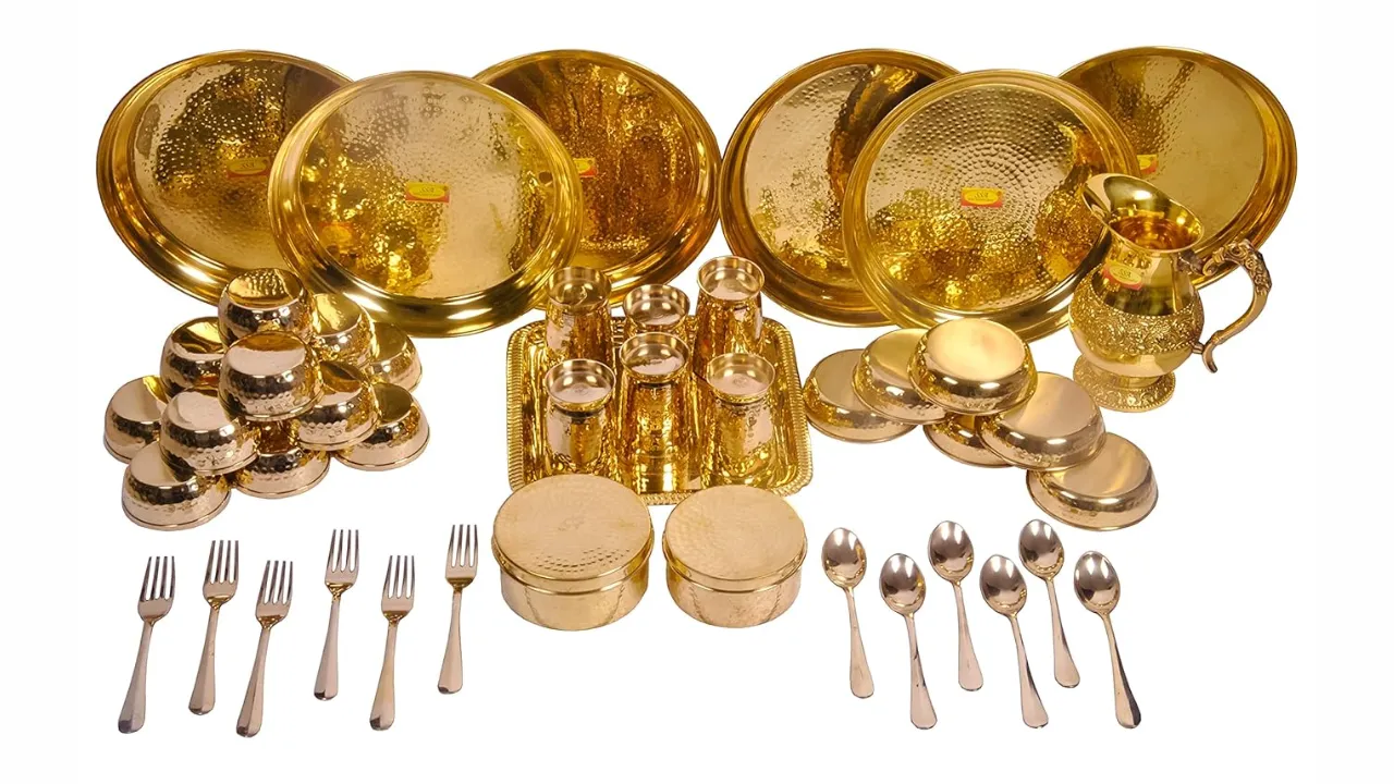 Shiv Shakti Arts® Pure Brass Dinner Set 46 Piece Set