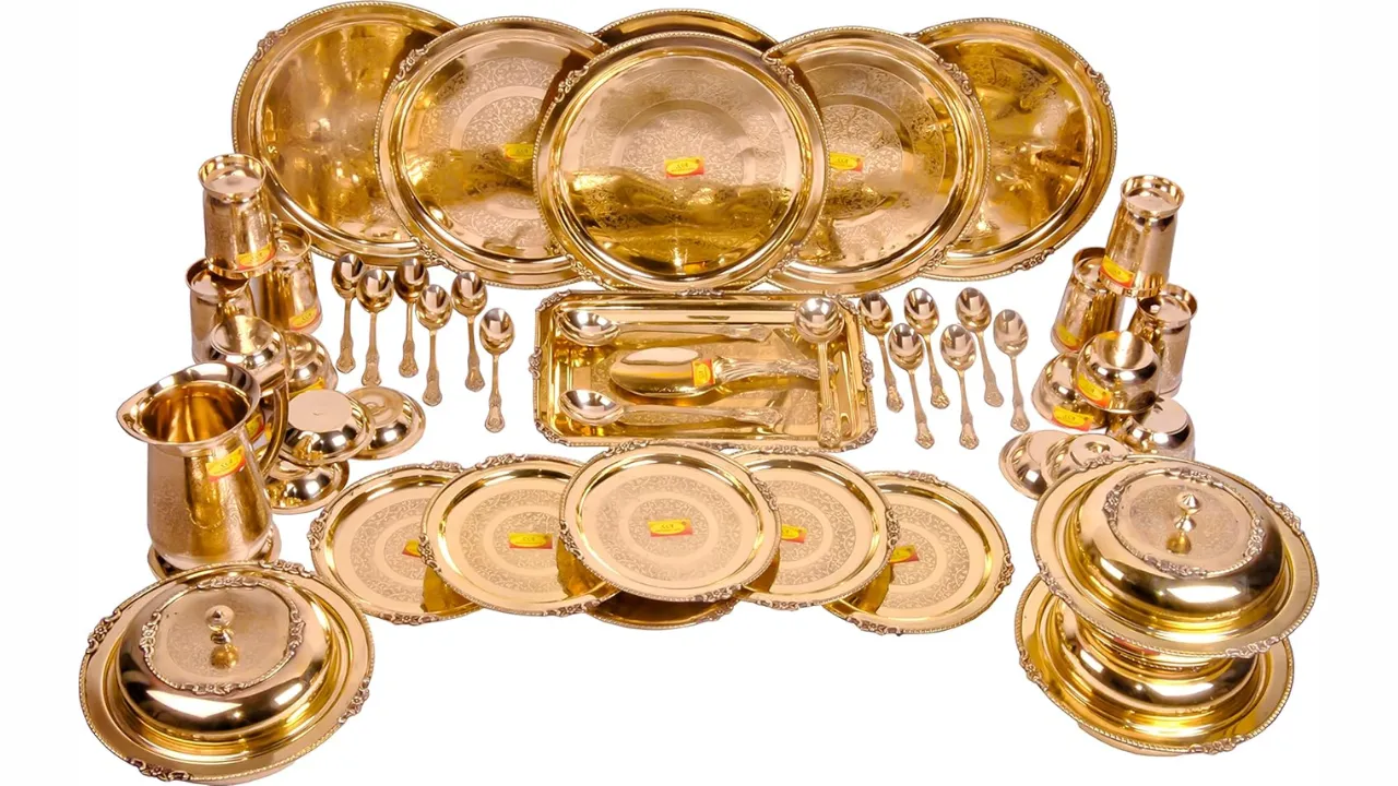SHIV SHAKTI ARTS Brass Floral Dinner Set 51 Pieces
