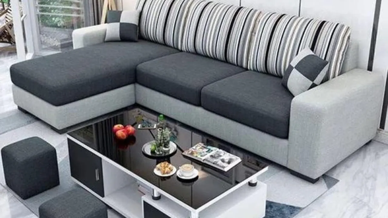 FURNY Luno 4 to 5 Seater Fabric LHS L Shape Sofa Set 