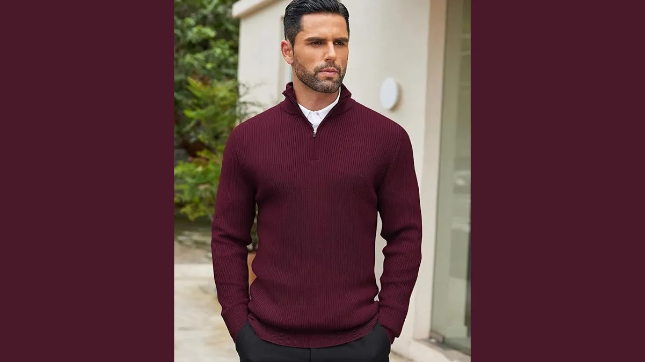 DENIMHOLIC Men High Neck Zipper Full Sleeve Cotton Knitted Winter Sweater