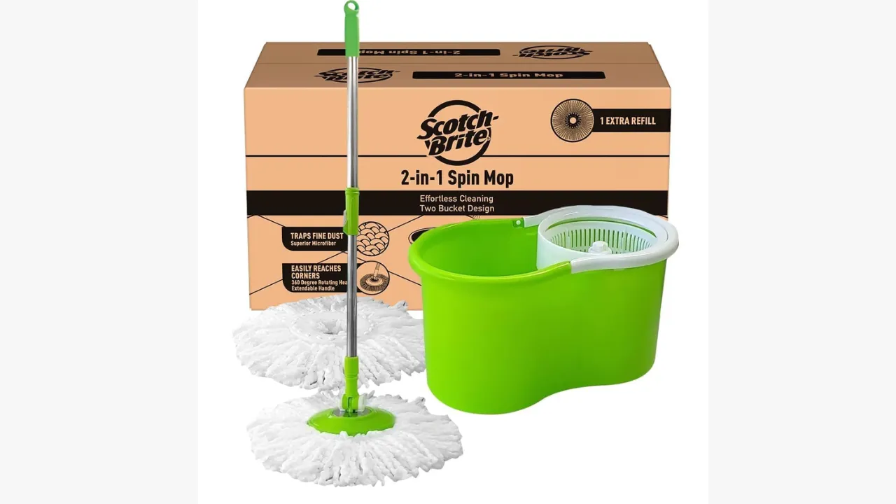 Scotch-Brite 2-in-1 Bucket Spin Mop (Green, 2 Refills), 4 Pcs