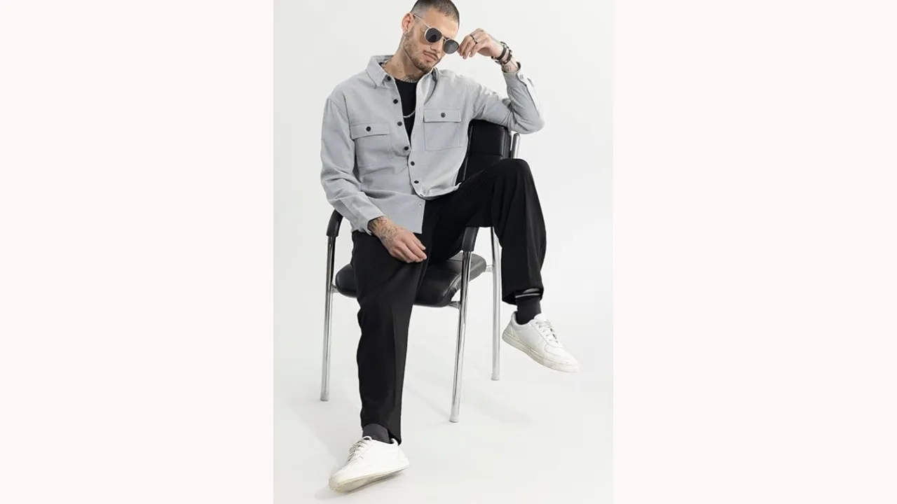 SNITCH Light Grey Solid Cotton Shacket Shirt