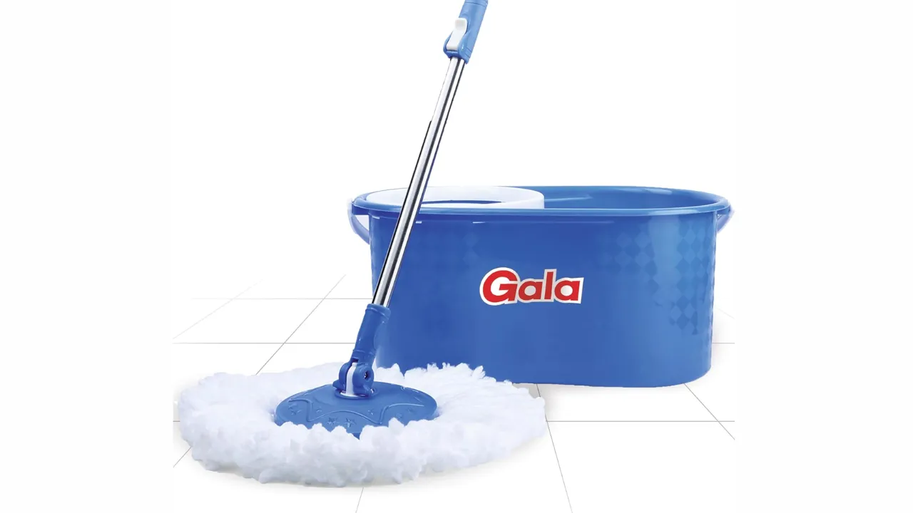 Gala Aqua Spin Mop with 4 Wheels & Big Bucket with 2 Microfiber Refills,