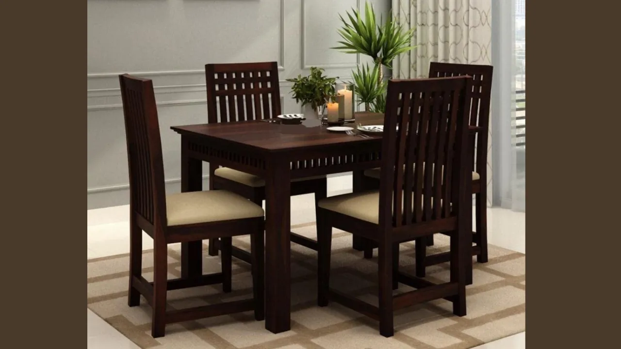 AADITYA WOODS Solid Sheesham Wood Four Seater Dining Table Set