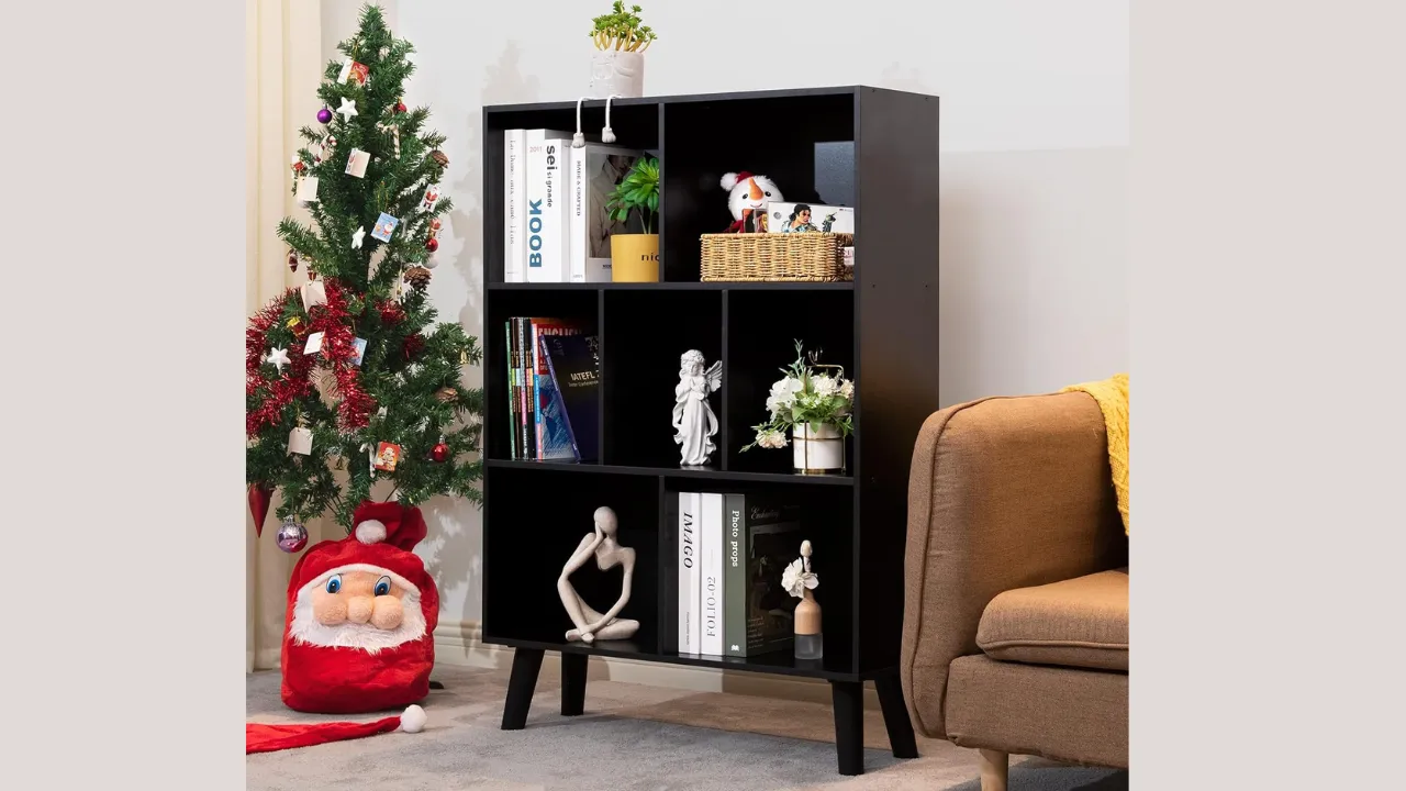 Black Bookshelf,3 Tier Modern Bookcase with Legs