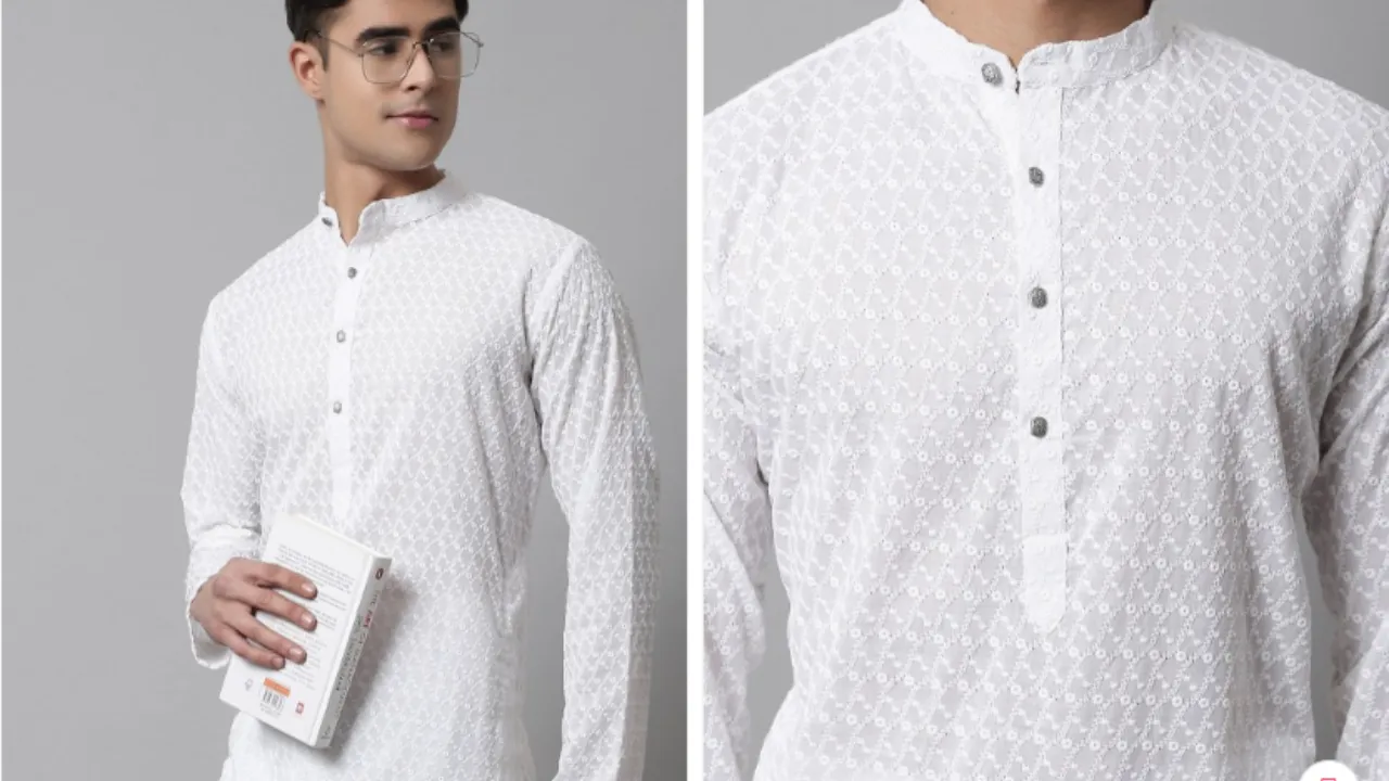 Jompers Men White Embroidered Kurtas