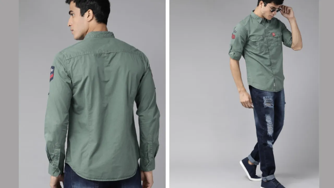 Roadster Men Green Pure Cotton Regular Fit Solid Sustainable Casual Shirt