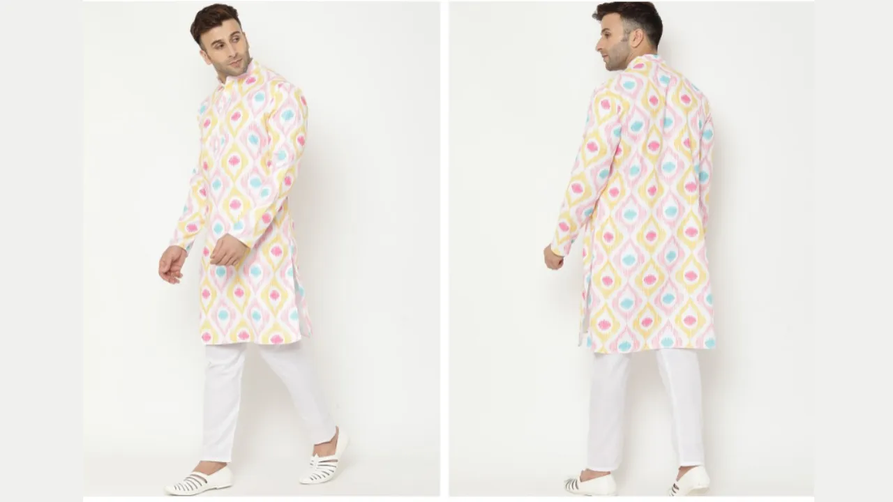 Hangup Men Yellow Ethnic Motifs Printed Kurta with Pyjamas