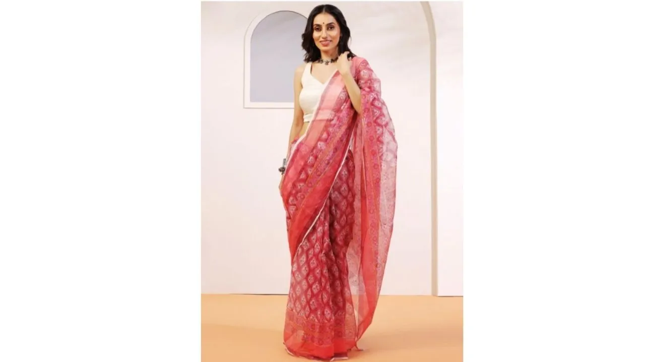 ADITRI Handloom Kota Doria Block Print Saree