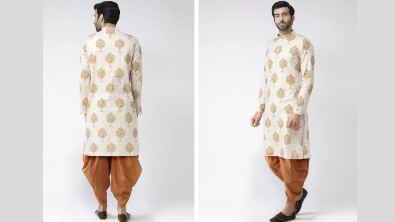 KISAH Men White Ethnic Motifs Printed Straight Kurta with Dhoti Pants