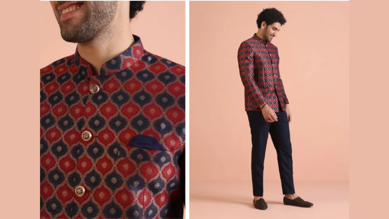 KISAH Men 2 Piece Ethnic Motif Printed Jodhpuri Bandhgala Suits