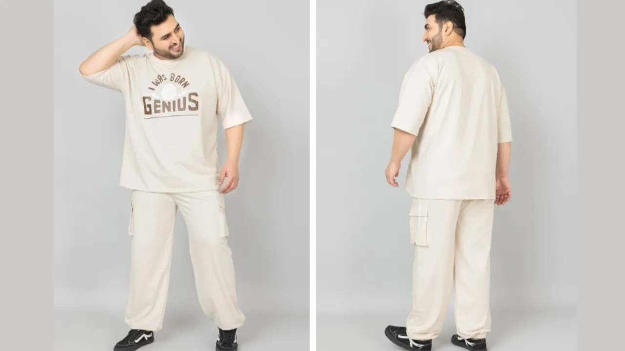 CHKOKKO Men Plus Size Printed T-Shirt With Jogger Oversized Co-ords Set