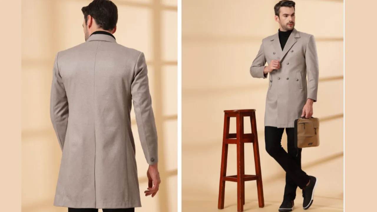 KLOTTHE Notched Lapel Double Breasted Woollen Trench Coat