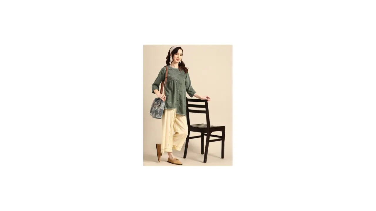 SINGNI Floral Printed Mirror Work Anarkali Kurta Set
