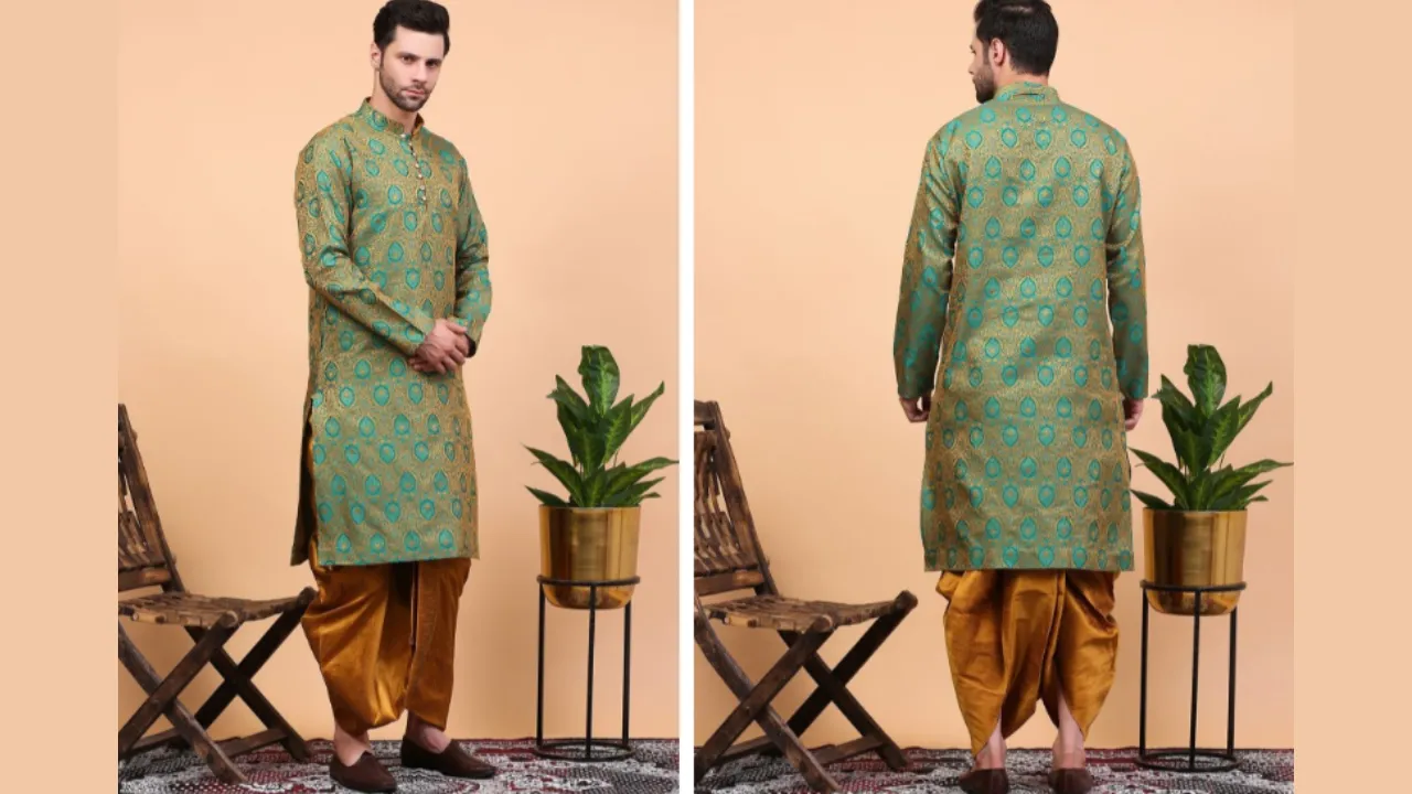 Sydney Heights Ethnic Motifs Woven Design Regular Zari Kurta With Dhoti Pant