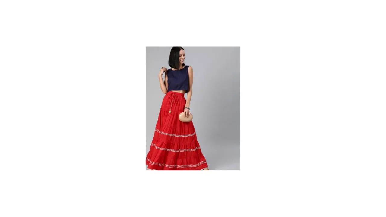 Geroo Jaipur Hand Crafted Skirt with Crop Top