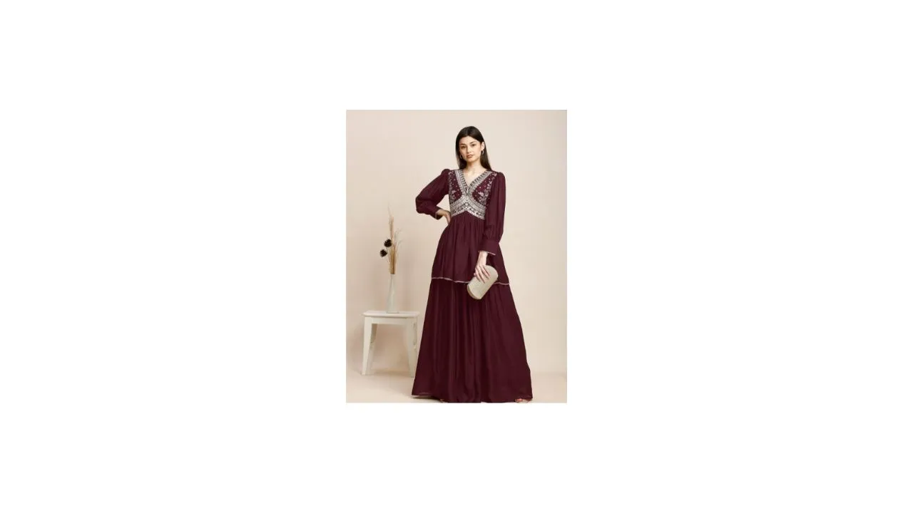 MADHURAM Puff Sleeve A-Line Maxi Dress