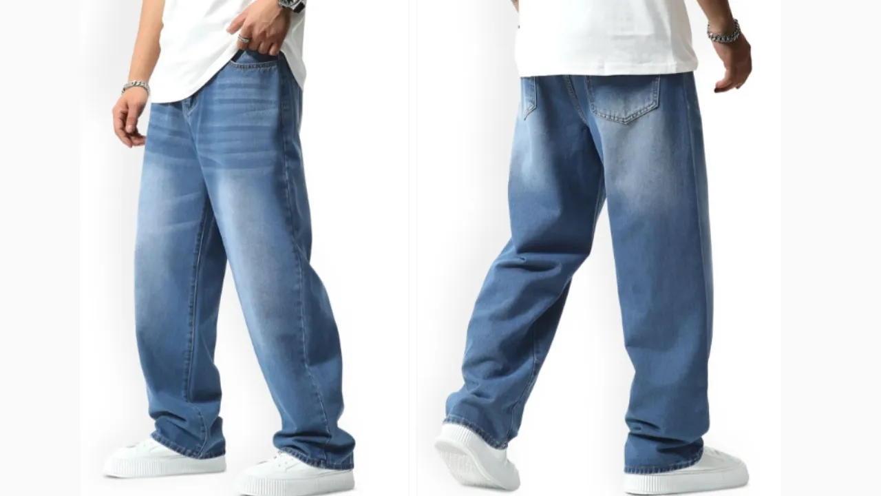 Ben Martin Men Jean Wide Leg High-Rise Light Fade Stretchable Jeans