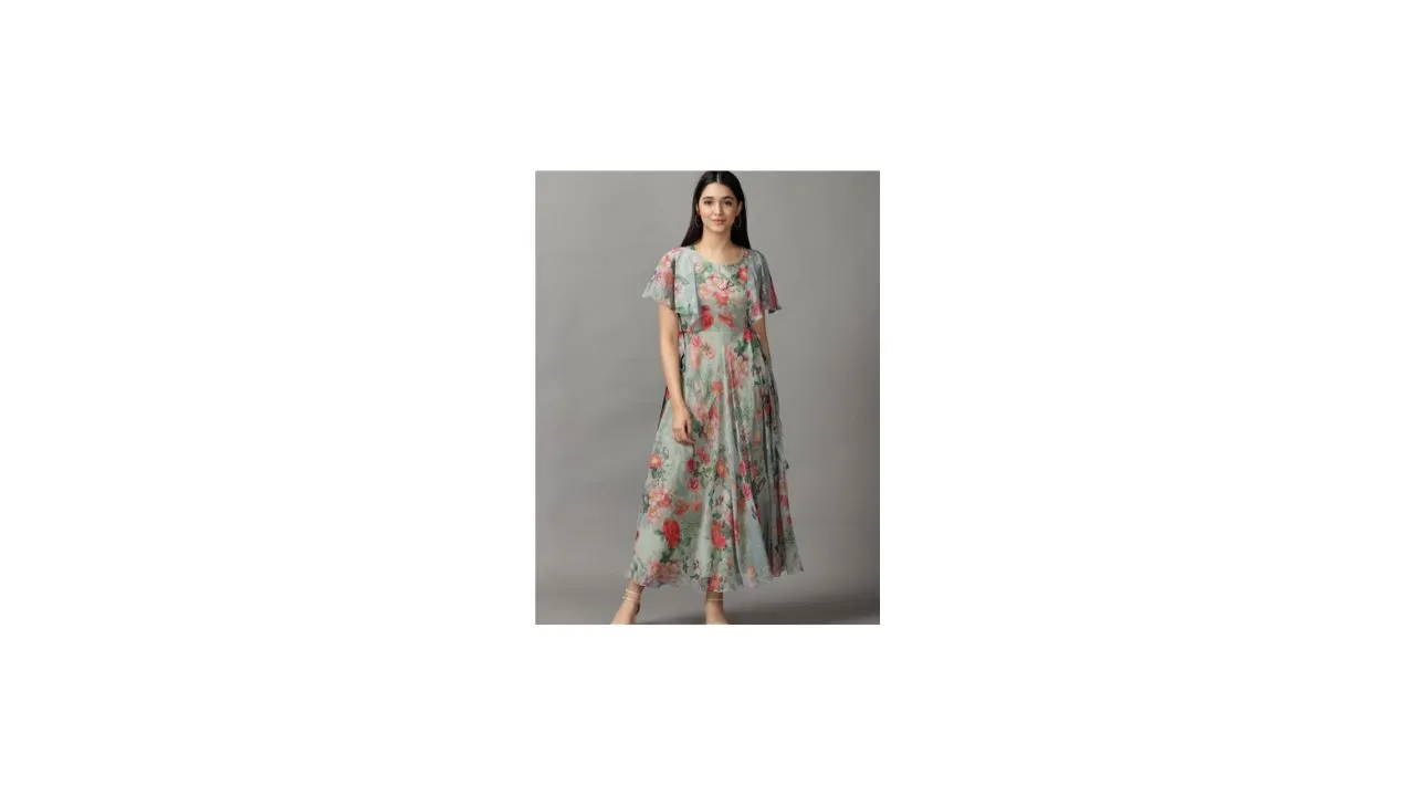 BAESD Georgette Flared Sleeves Maxi Dress