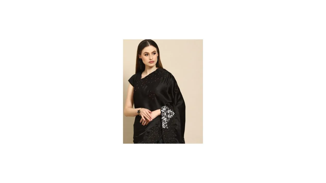 Anouk Black Ethnic Satin Saree