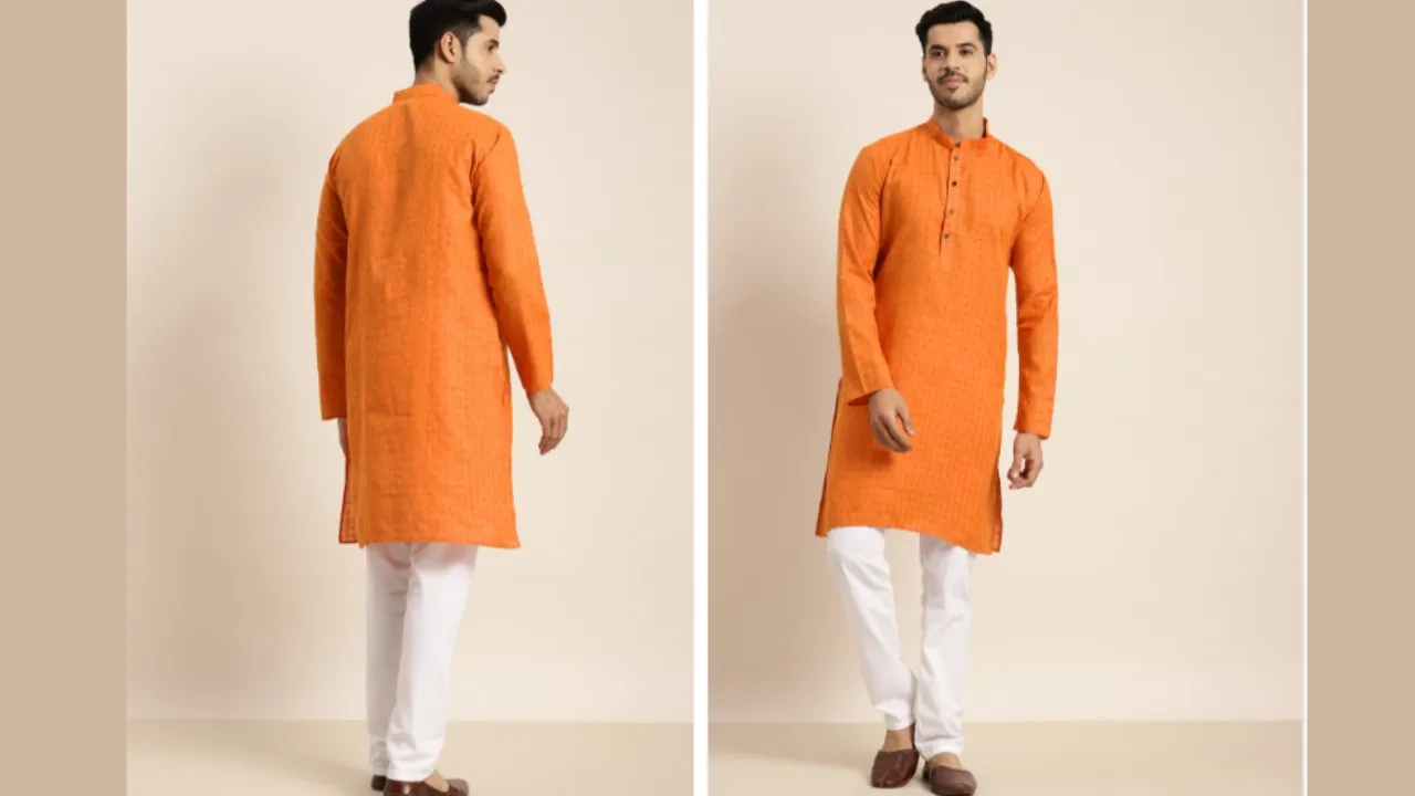 Anug by SOJANYA Men Orange Kurta with Churidar