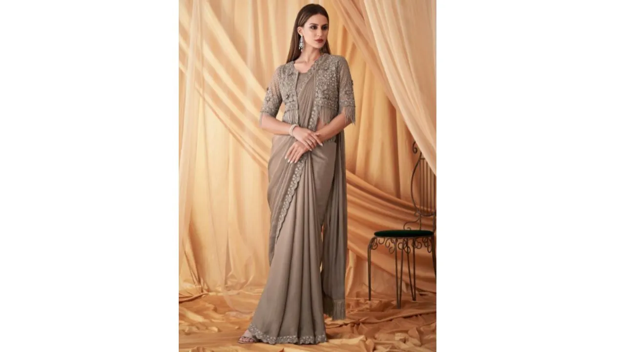 Mitera Beads & Stones Saree with Jacket Blouse