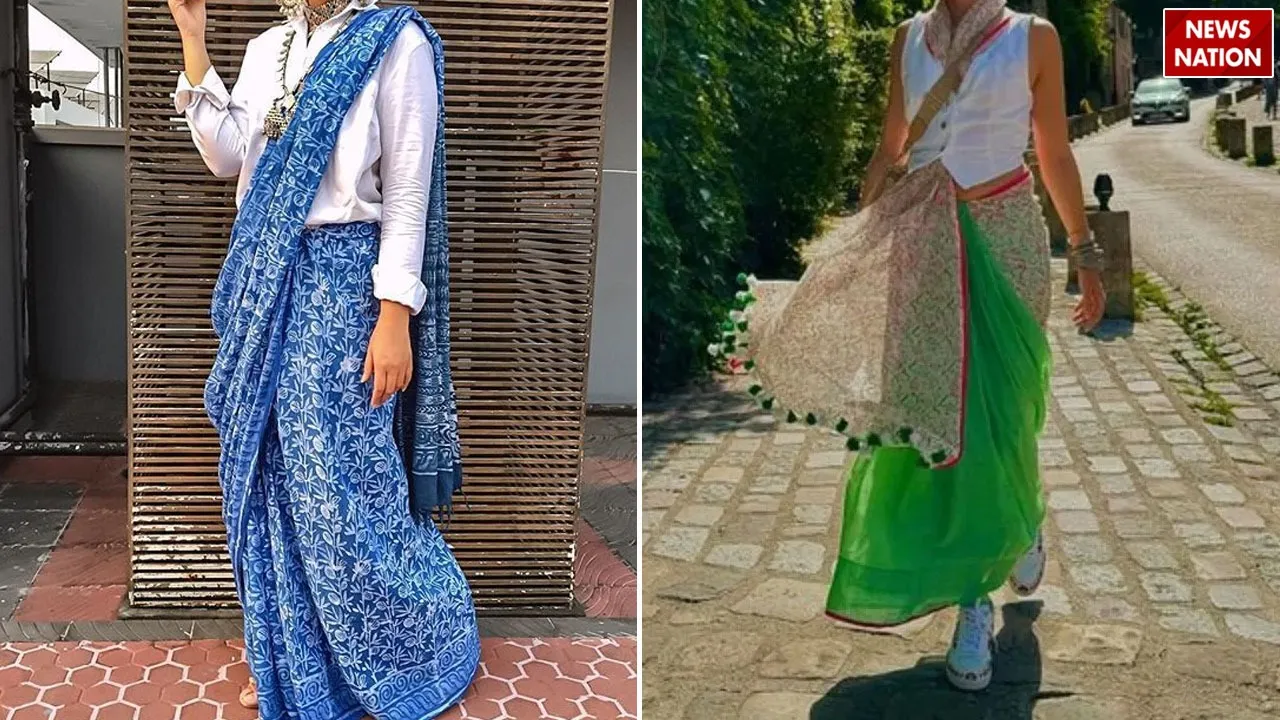 कोर्सेट शर्ट के साथ साड़ी