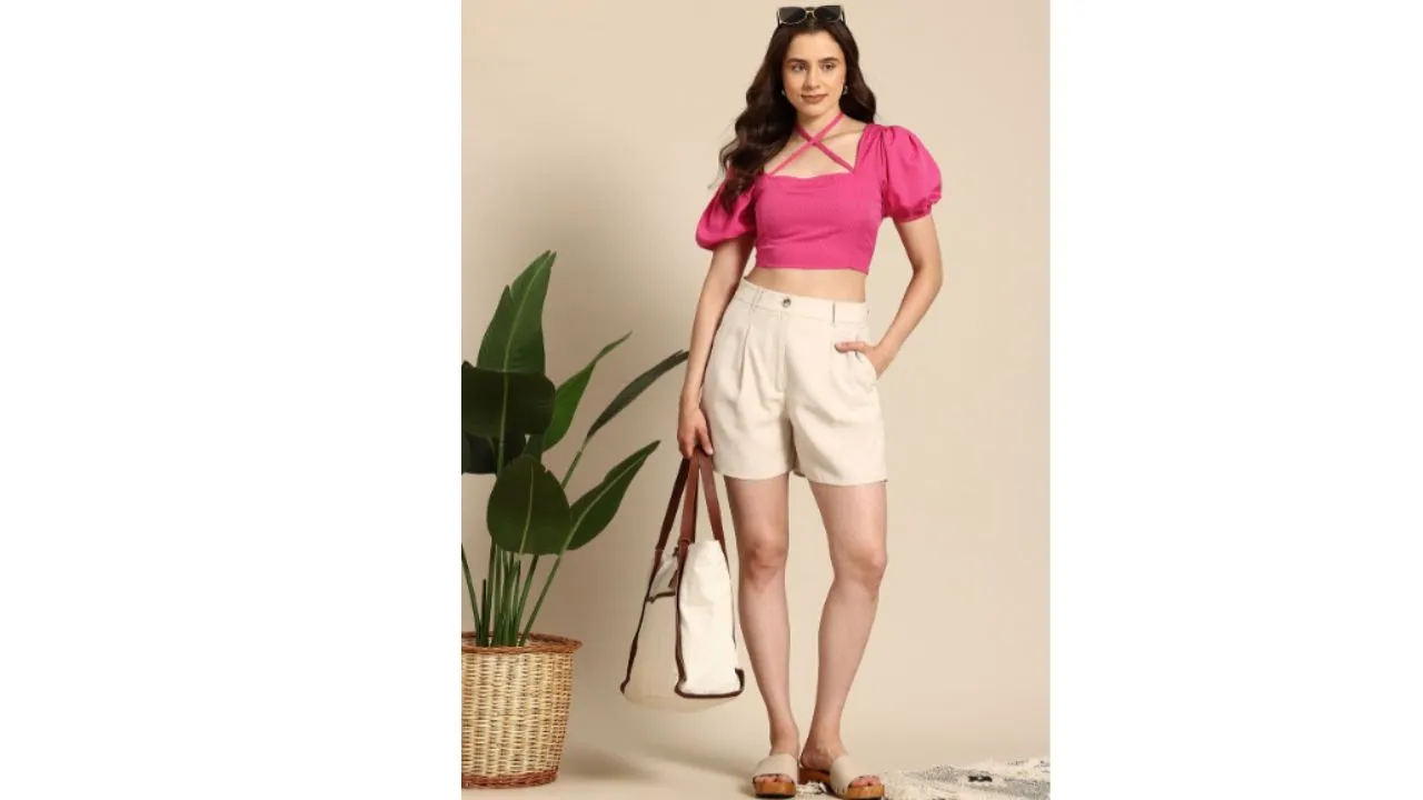 Mast & Harbour Square Neck Puff Sleeve Smocked Crop Top