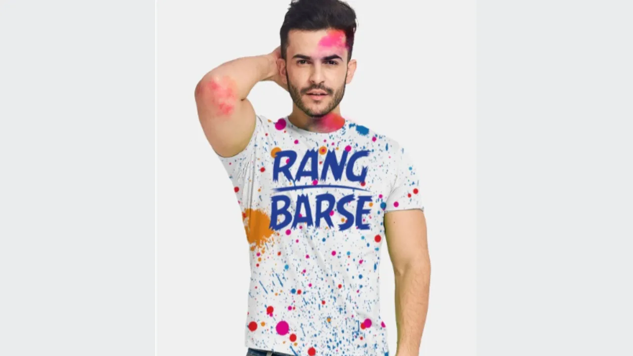 BonOrganik Men White & Navy Blue Rang Barse Holi Typography Printed T-shirt