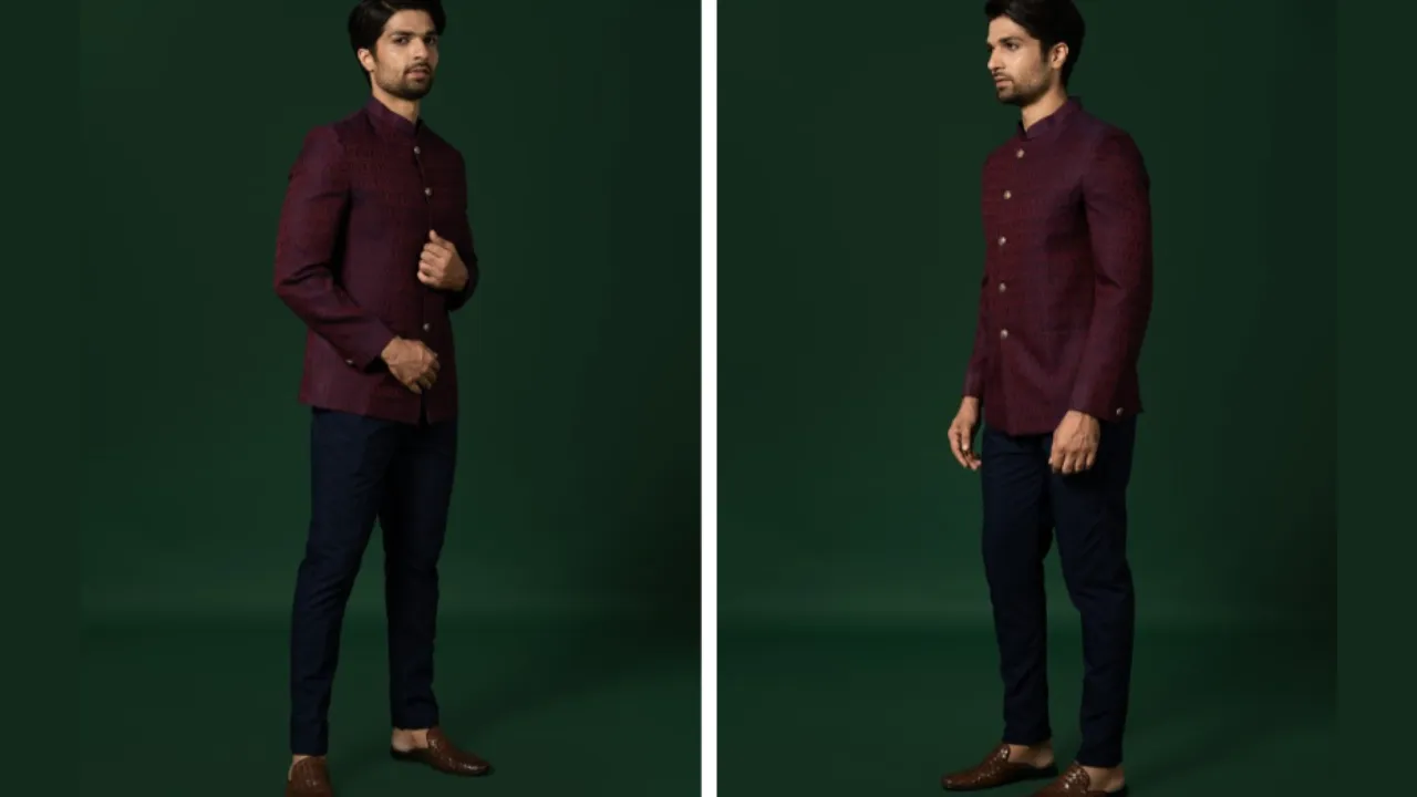 KISAH Kisah 2 Piece Self Design Jodhpuri Bandhgala Blazer Set
