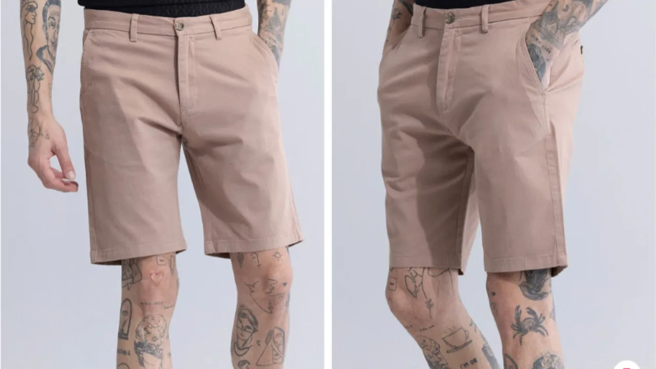Snitch Men Beige Slim Fit Cotton Hot Pants Shorts