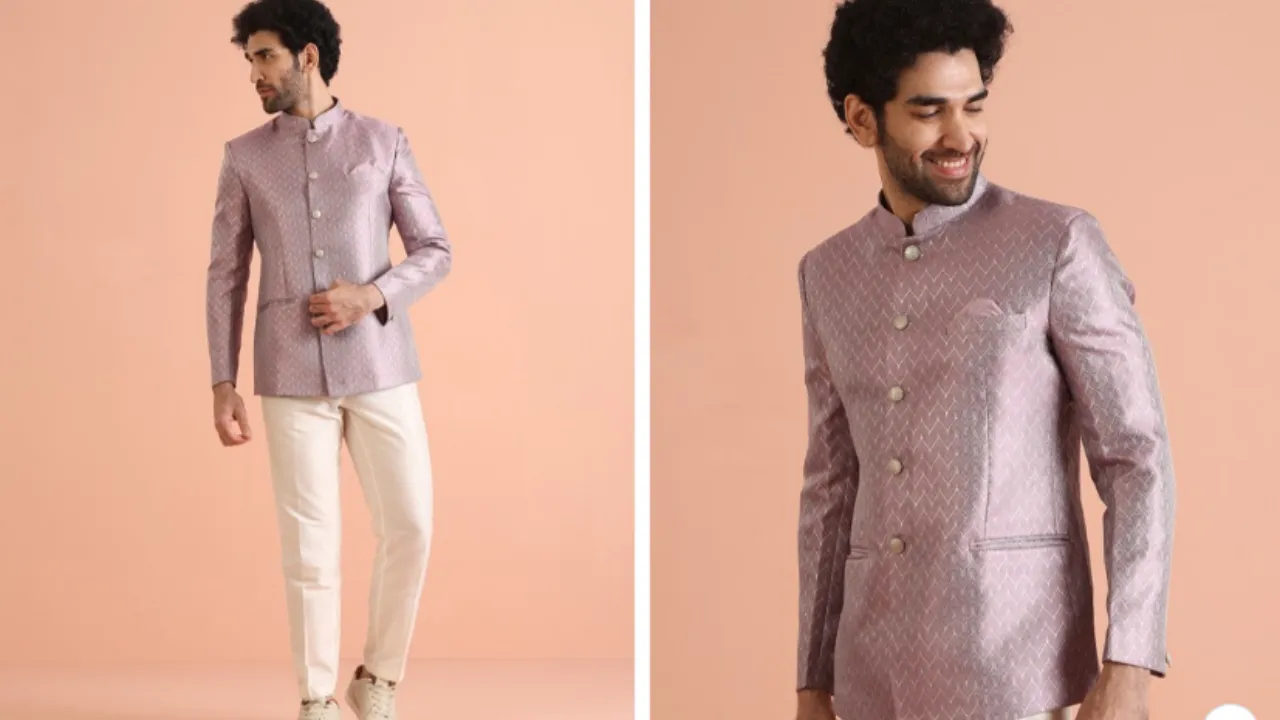 KISAH Men Self Design Slim Fit Jodhpuri Bandhgala & Trousers Set