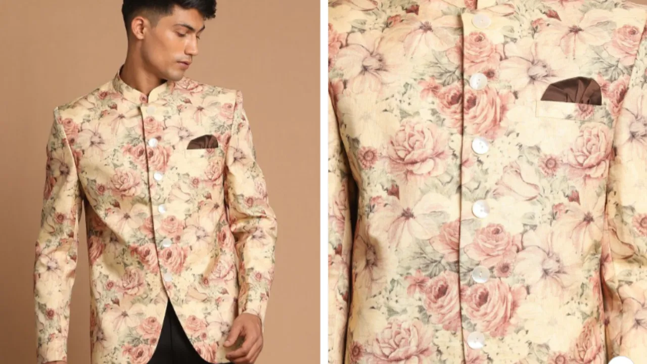 VASTRAMAY Men Brown Printed Jodhpuri Blazers