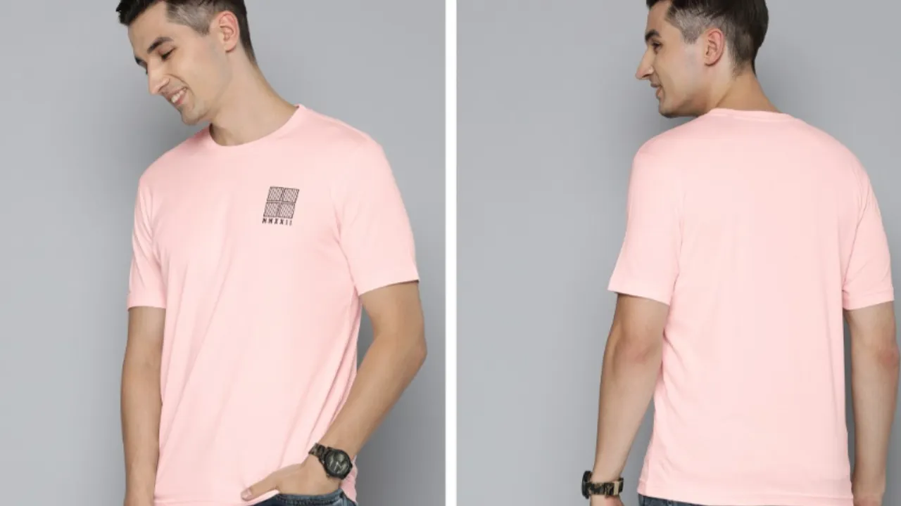 HERE&NOW Men Peach-Coloured Pure Cotton T-shirt