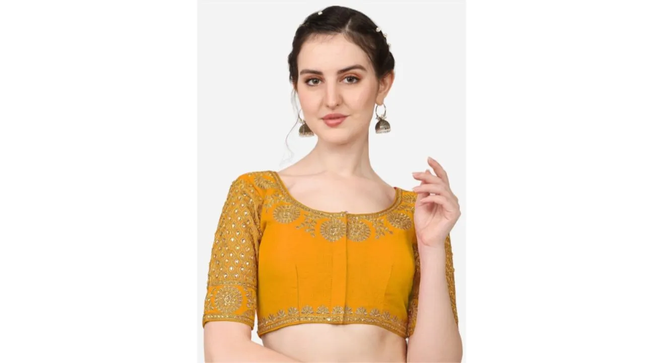 Yellow Embroiderd Saree Blouse