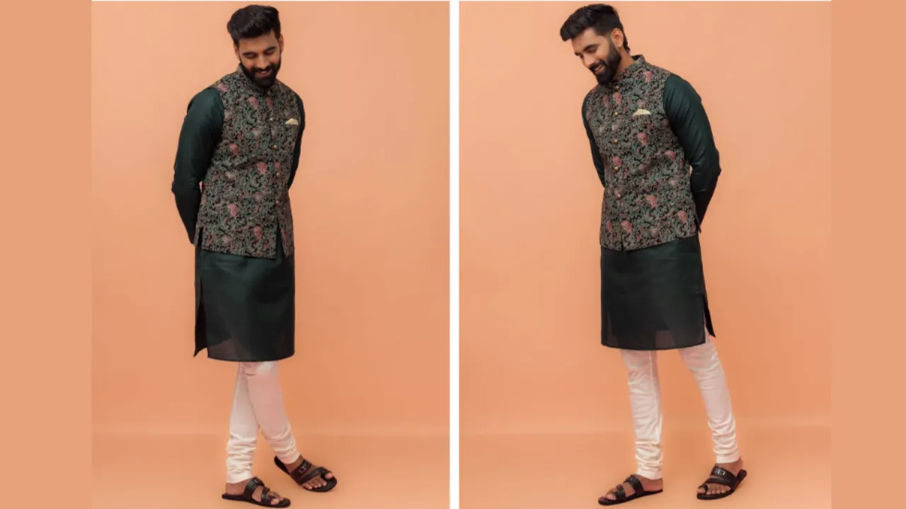 KISAH Kisah Men Mandarin Collar Printed Nehru Jacket