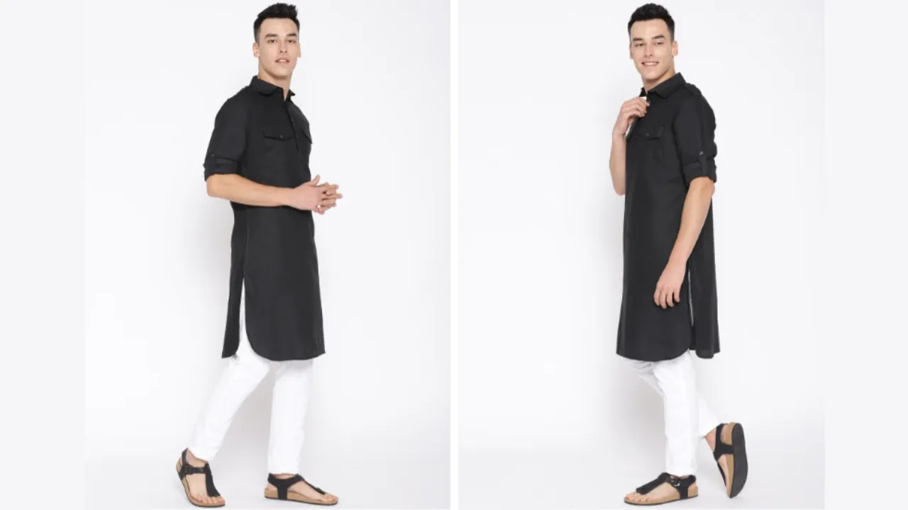 Molly & Michel Men Black Solid Pathani Kurta