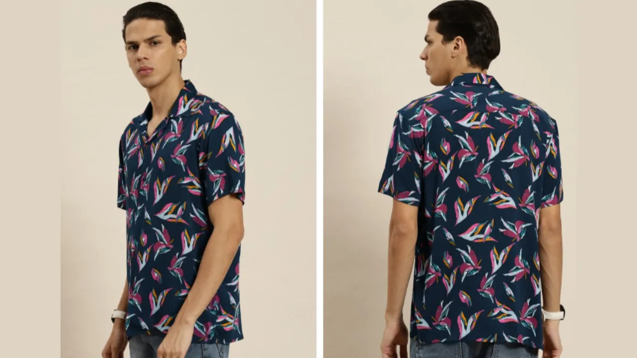 Hancock Men Navy Blue & Pink Relaxed Floral Printed Casual Shirt