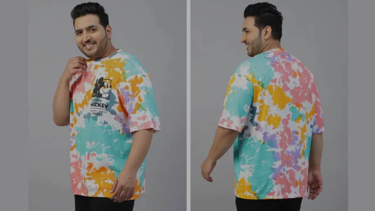 VEIRDO Plus Size Mickey Mouse Tie & Dye Printed Pure Cotton Oversized Holi T-shir