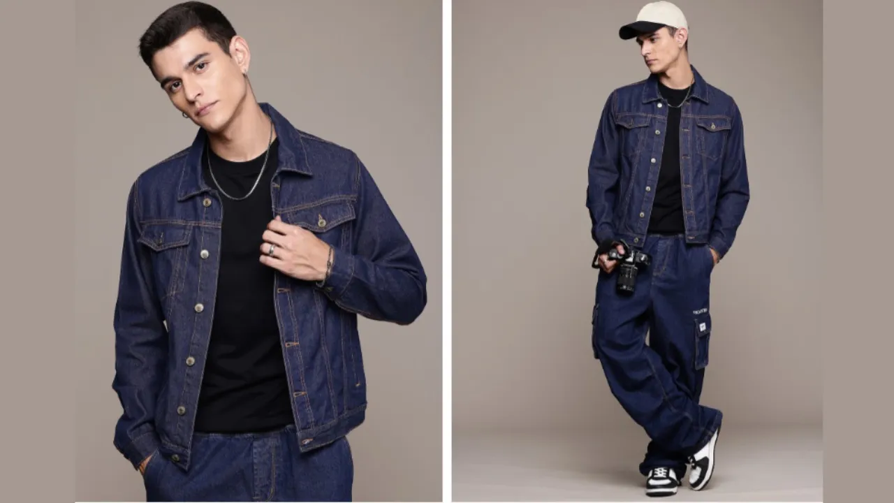 The Life Co. Typography Embroidered Pure Cotton Denim Truckers Jacket