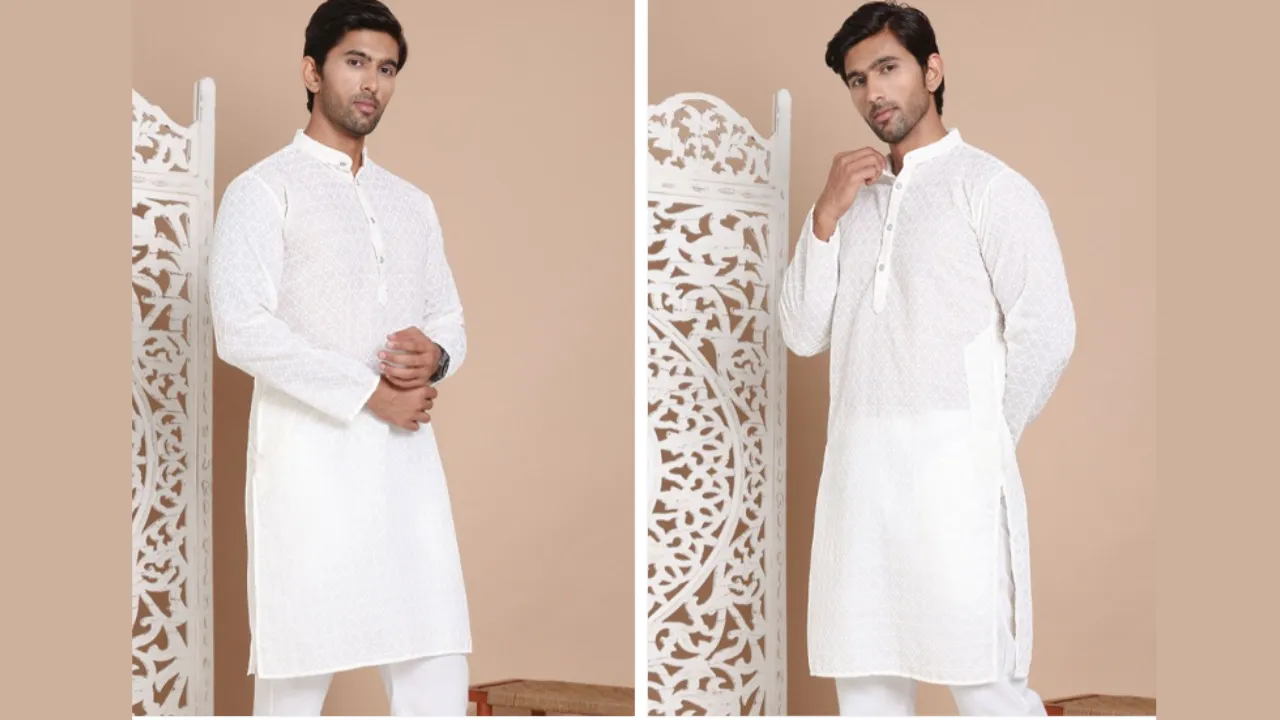 Anouk Men Geometric Embroidered Chikankari Kurta