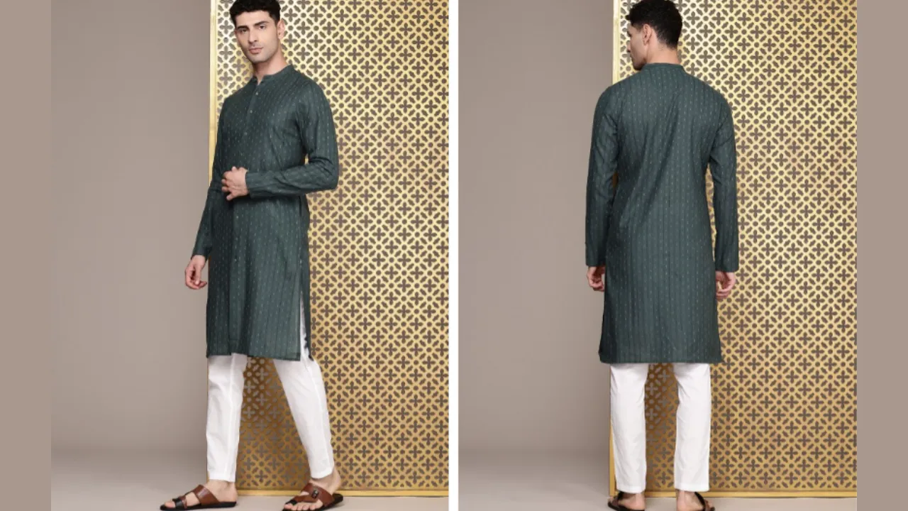  House of Pataudi Men Dobby Regular Jashn Kurta with Trousers 