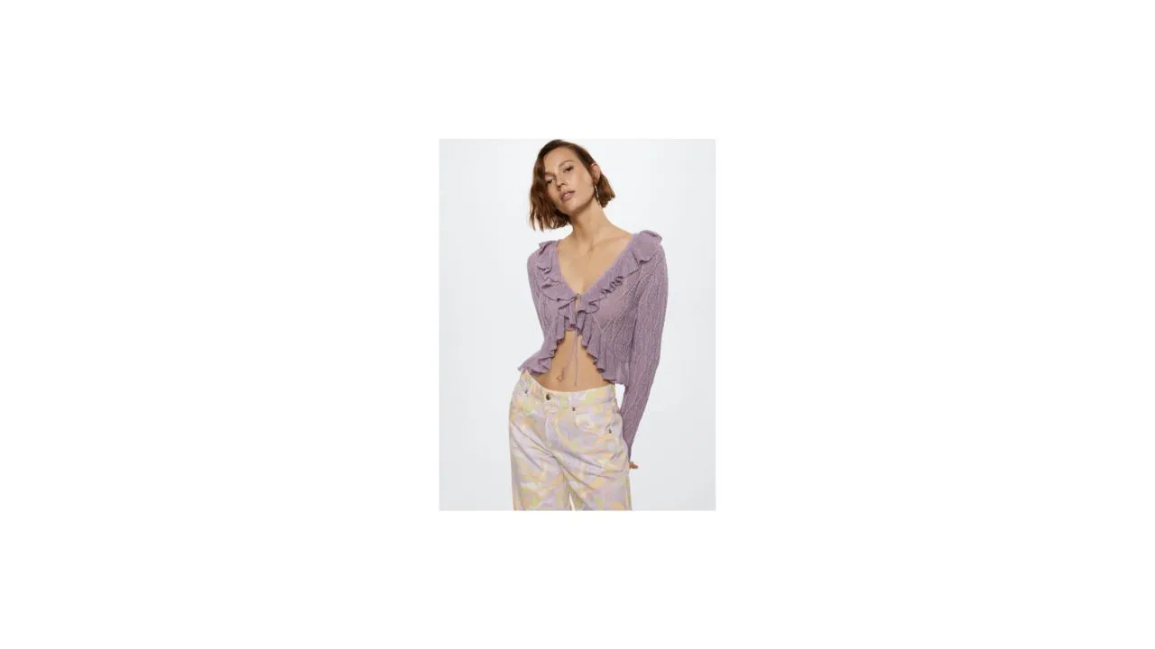 MANGO Women Lavender Crop Pullover